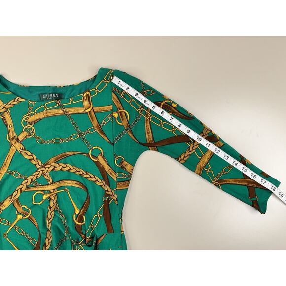 Ralph Lauren Faux Wrap Dress Womens 4 Green Horse Tack Equestrian Ruched Classic - Picture 11 of 16